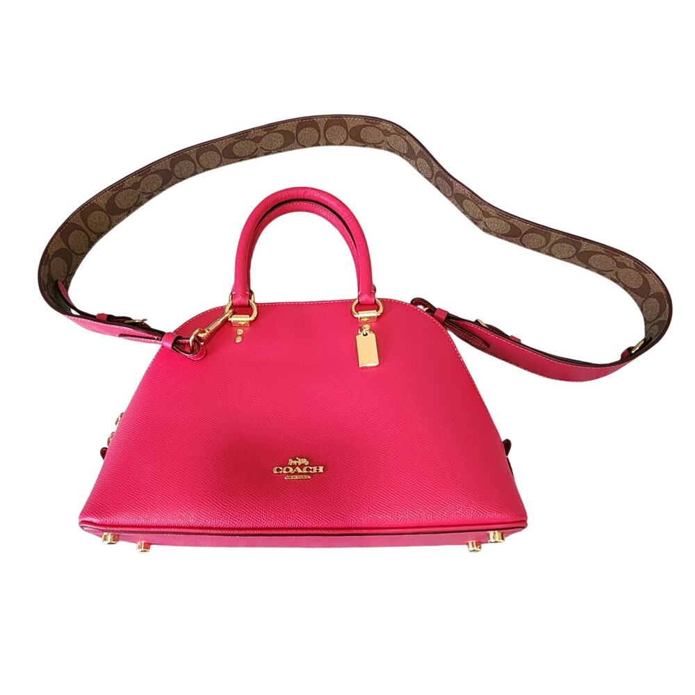 Coach Katy Crossgrain Leather Signature Canvas Logo Strap Dome Satchel - Picture 5 of 13